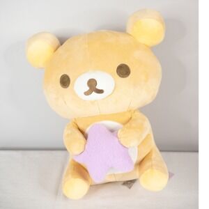 San-X Rilakkuma Plush Bear Purple Star Round 1 Exclusive Tan New toy 14in